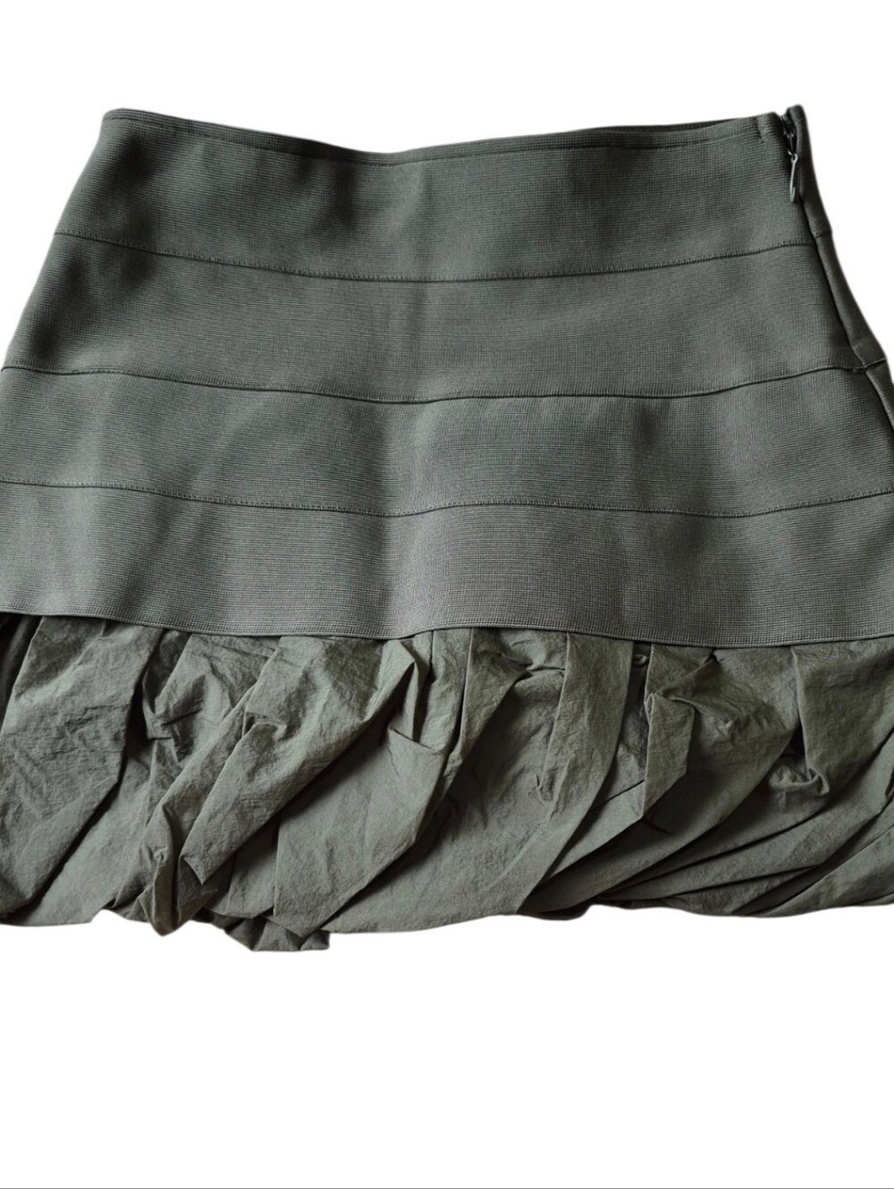 Line and Dot Olive Green Bandage Ruffle Mini Skirt Size M NWT